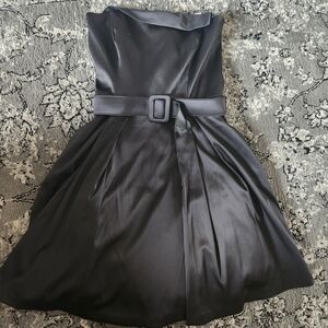 Strapless Fit & Flare Elegant Black Satin Dress